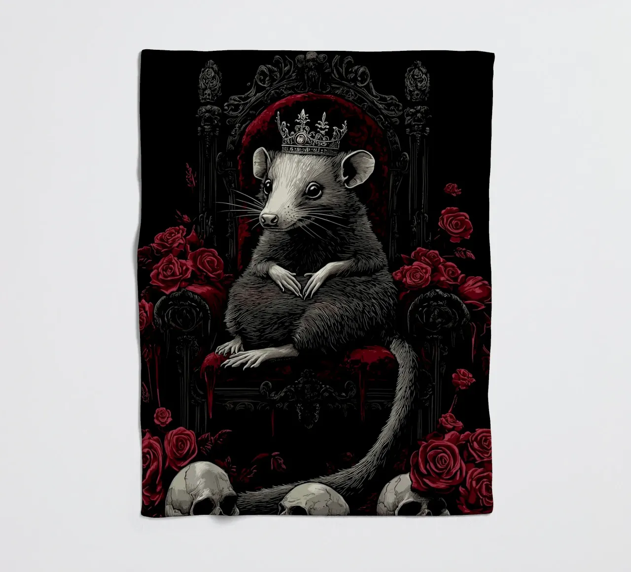 Opossum con corona in trono coperta in pile da pixelbull - medieval art and more