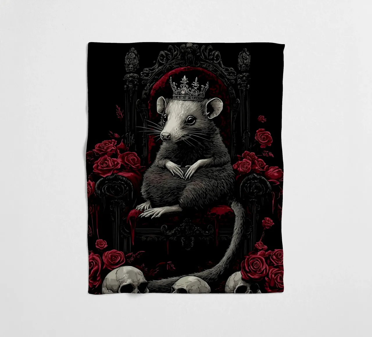 Opossum con corona in trono coperta in pile da pixelbull - medieval art and more
