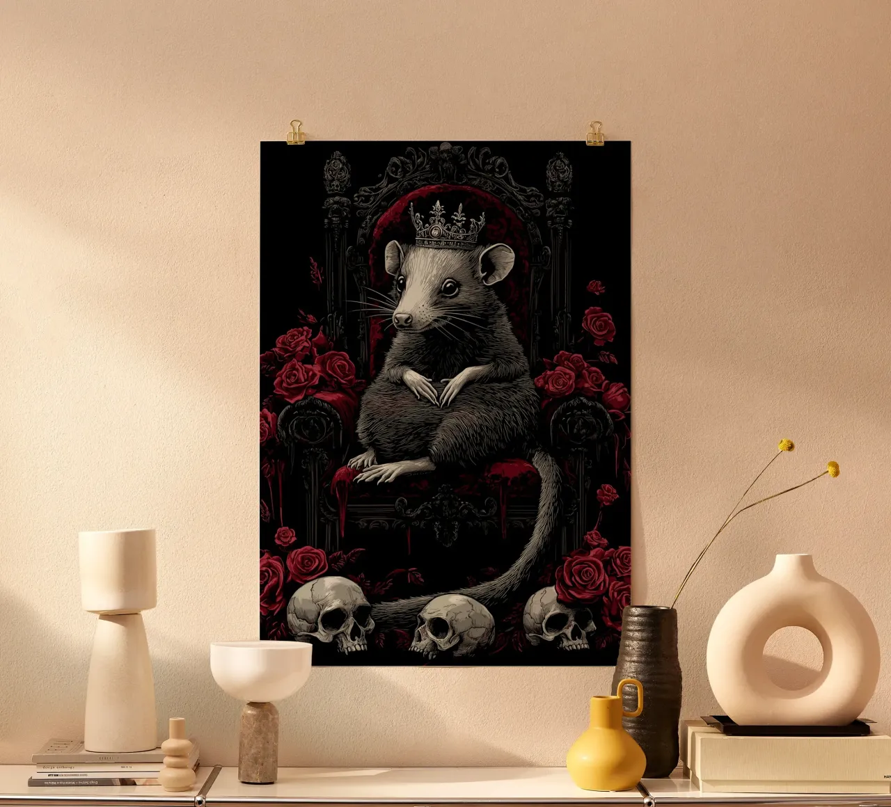 Opossum con corona in trono carta hahnemühle da pixelbull - medieval art and more