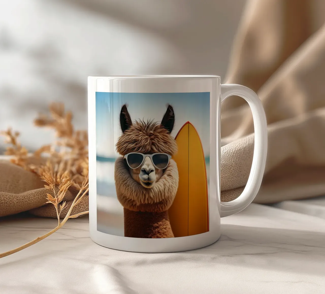 Cool Alpaca Surfer - Arte murale retro Beach Vibes tazza in ceramica da FlexiDesignsByK