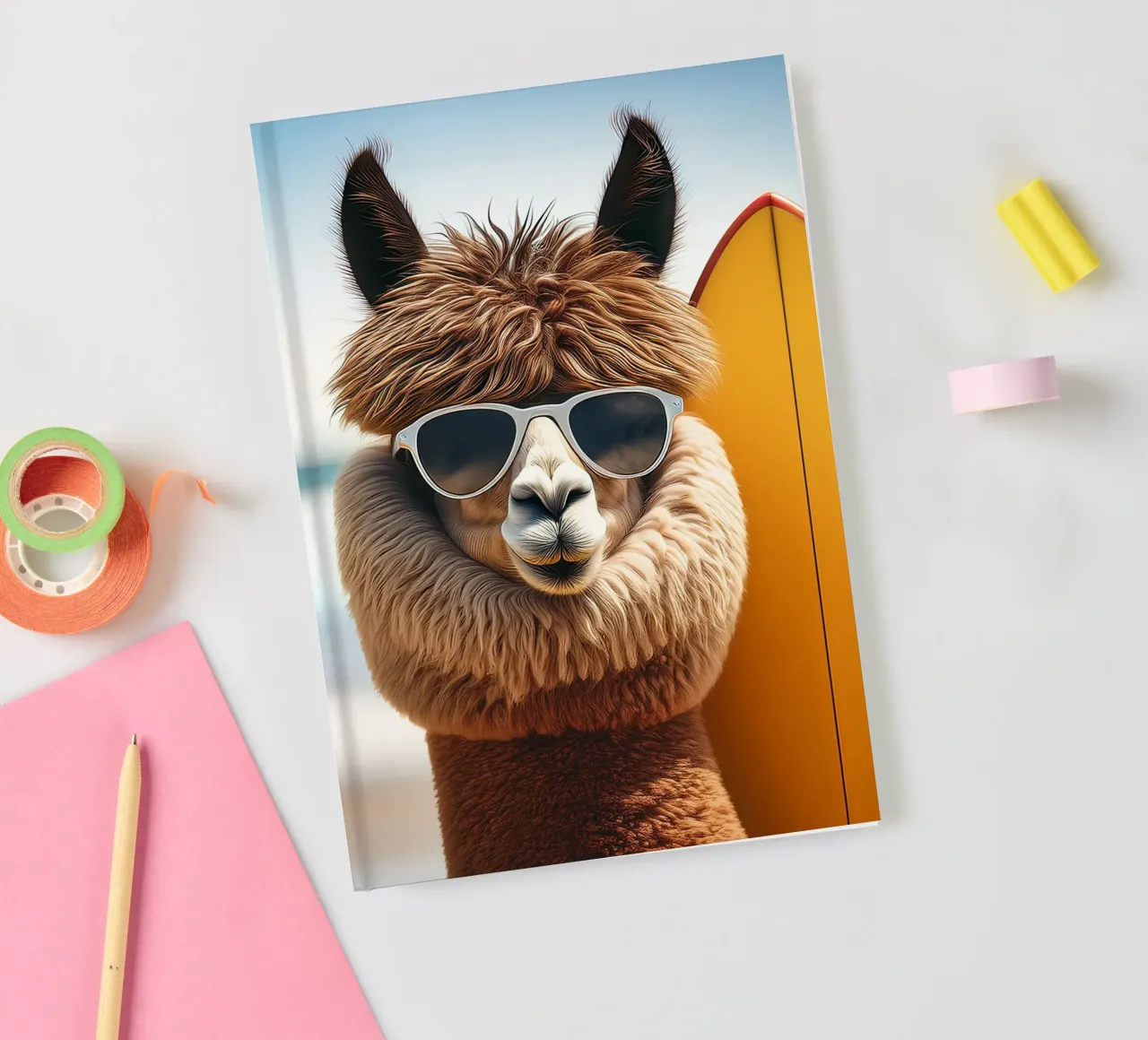Cool Alpaca Surfer - Art mural Retro Beach Vibes carnet de notes de FlexiDesignsByK