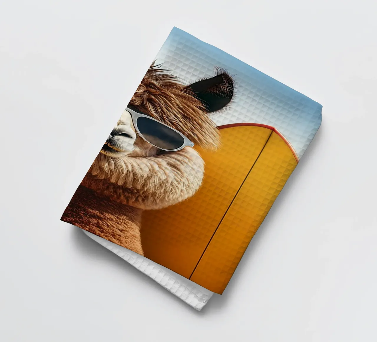 Cool Alpaca Surfer - Art mural Retro Beach Vibes torchon de FlexiDesignsByK