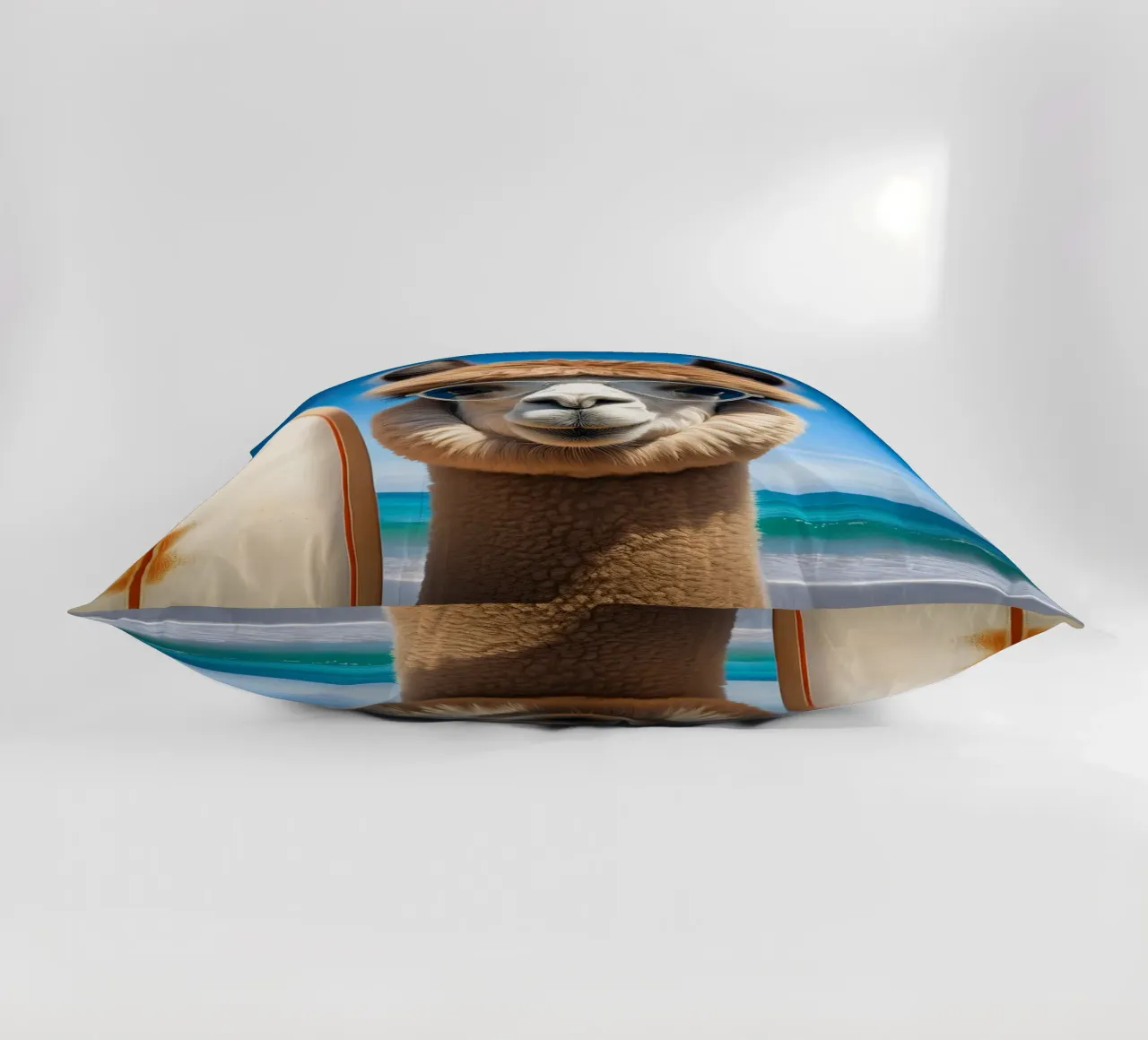 Stylish Llama Surfer – Coastal Cool Canvas Art decorative cushion by FlexiDesignsByK