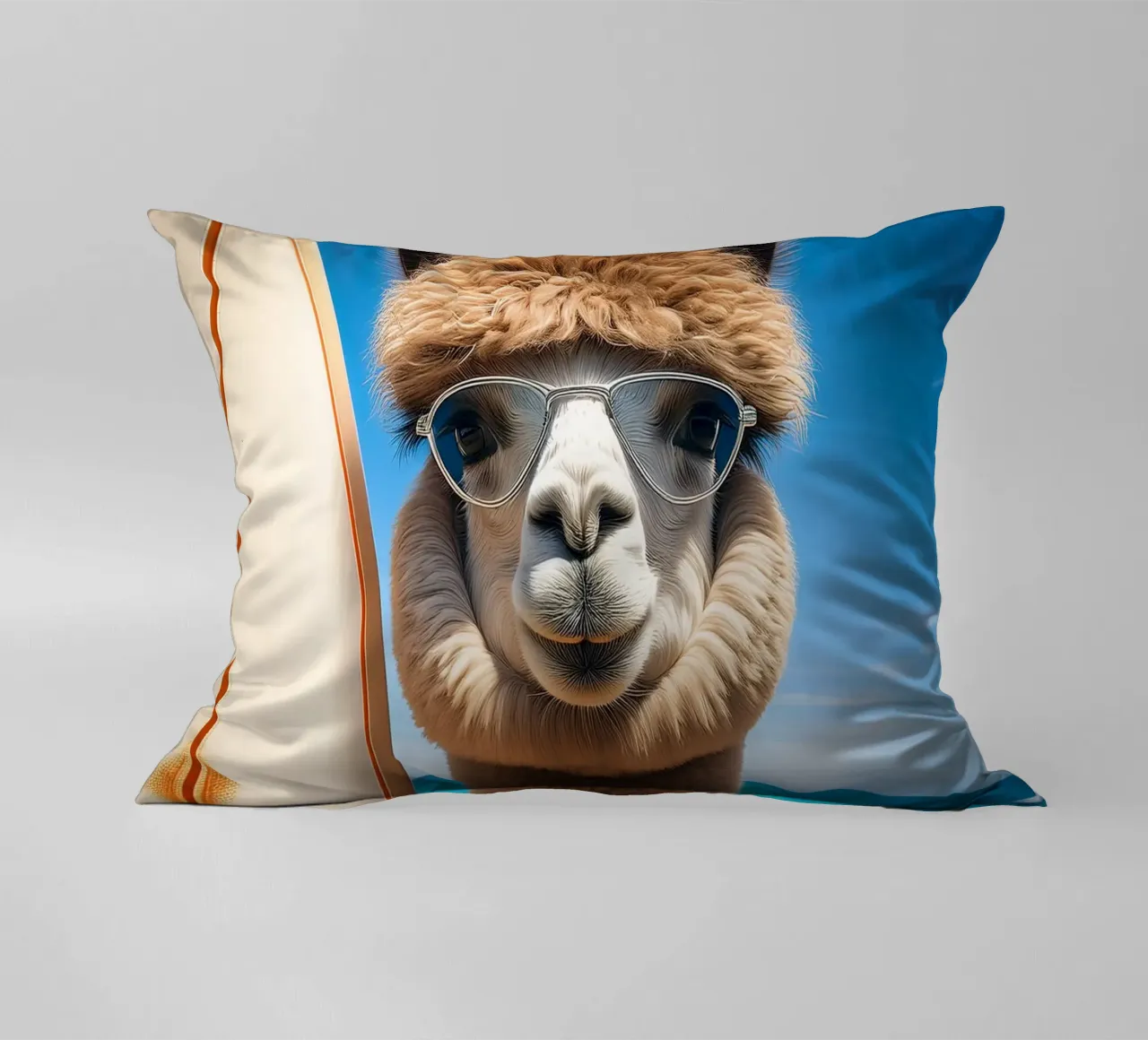 Stylish Llama Surfer – Coastal Cool Canvas Art decorative cushion by FlexiDesignsByK