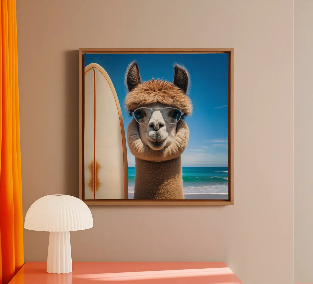 Stijlvolle Llama Surfer - Kust Cool Canvas Kunst canvas met Baklijst van FlexiDesignsByK