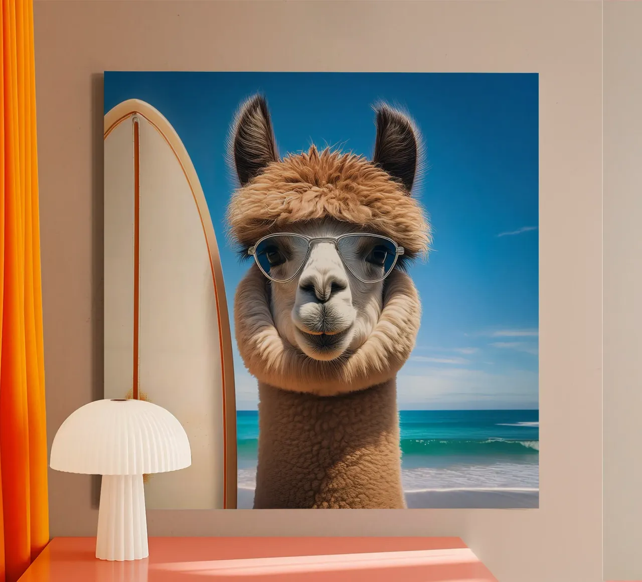 Stijlvolle Llama Surfer - Kust Cool Canvas Kunst canvas met Baklijst van FlexiDesignsByK