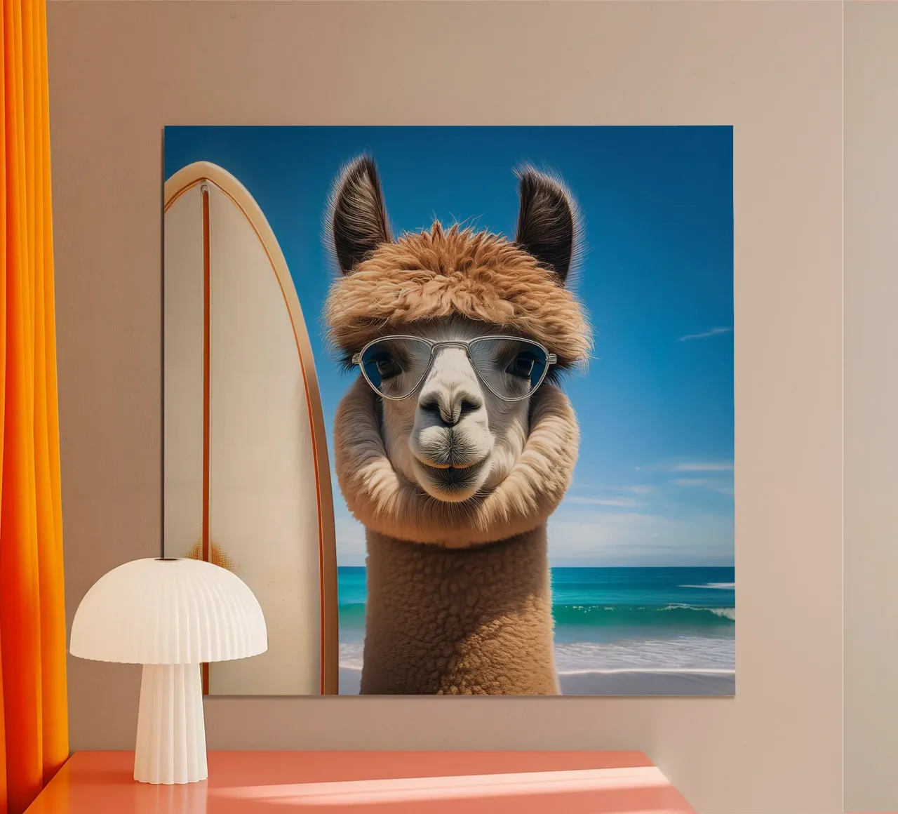 Stylish Llama Surfer – Coastal Cool Canvas Art poster by FlexiDesignsByK