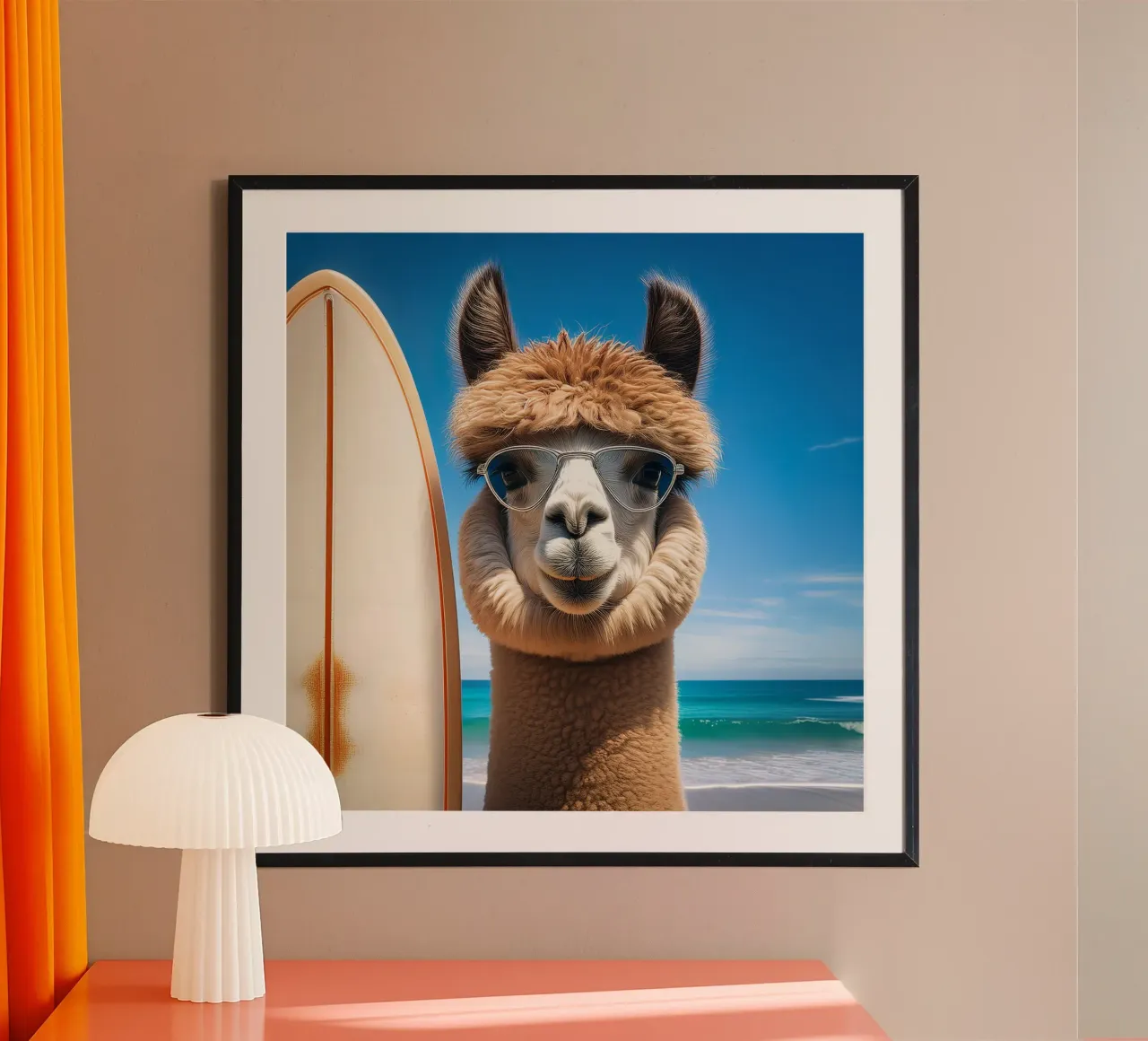 Stylish Llama Surfer – Coastal Cool Canvas Art poster by FlexiDesignsByK