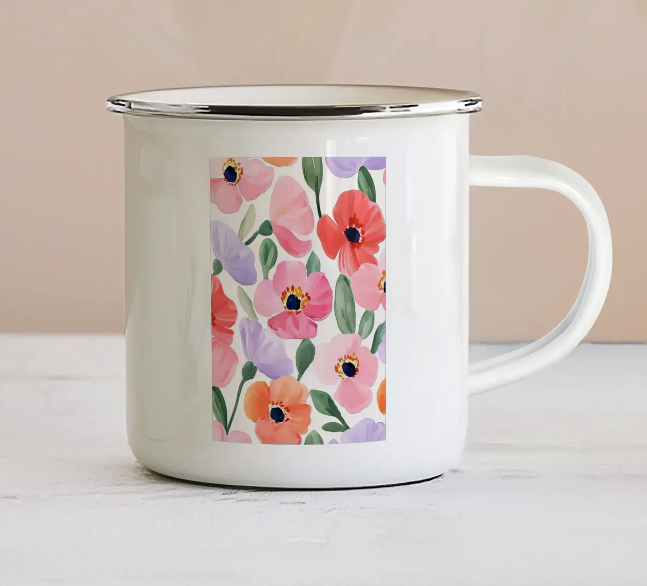 Boho Vintage Klaproos Bloemen Botanisch Abstract Bloemen Kunst emaille mok van Gentle Echoes Art