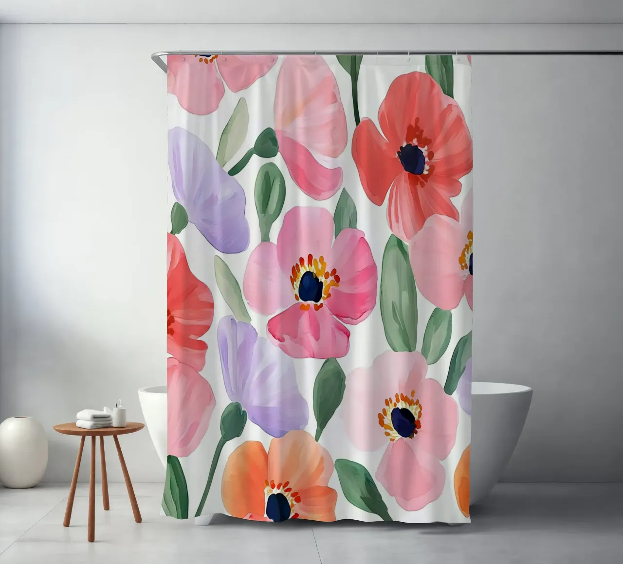Boho Vintage Klaproos Bloemen Botanisch Abstract Bloemen Kunst douchegordijn van Gentle Echoes Art