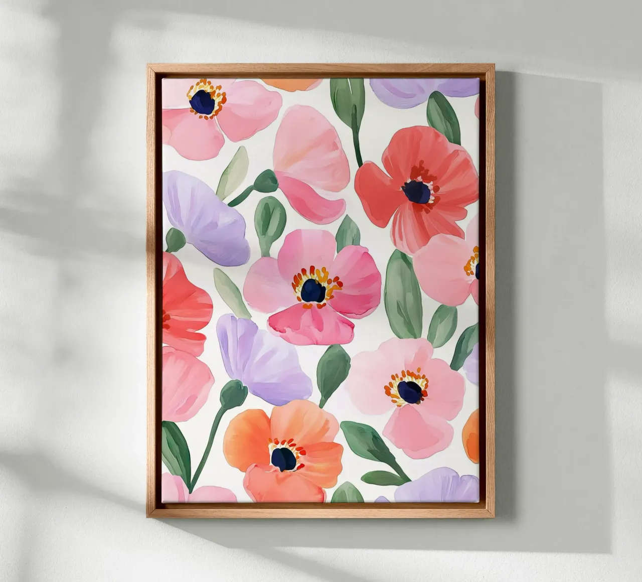 Boho Vintage Klaproos Bloemen Botanisch Abstract Bloemen Kunst canvas met Baklijst van Gentle Echoes Art