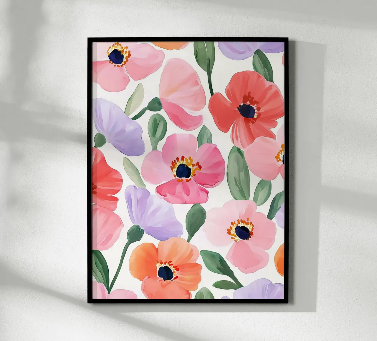 Boho Vintage Klaproos Bloemen Botanisch Abstract Bloemen Kunst poster met houten frame van Gentle Echoes Art