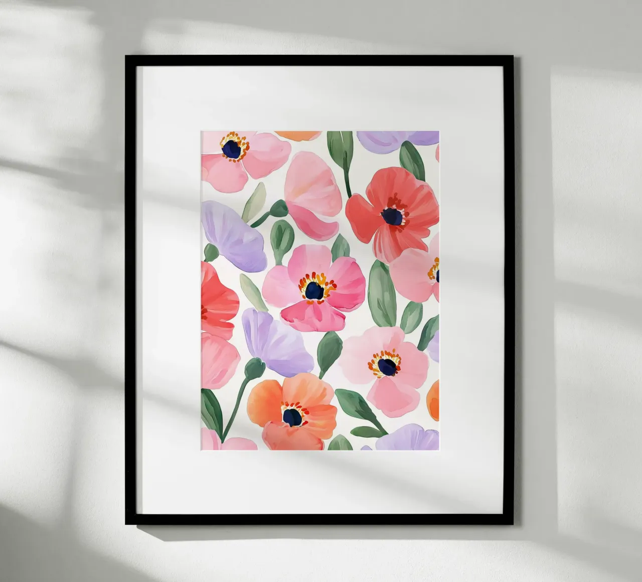 Boho Vintage Klaproos Bloemen Botanisch Abstract Bloemen Kunst poster met houten frame van Gentle Echoes Art