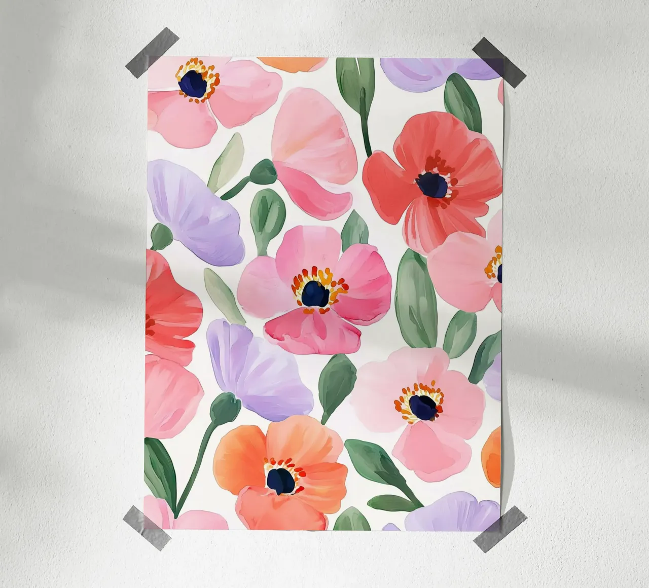 Boho Vintage Klaproos Bloemen Botanisch Abstract Bloemen Kunst poster met houten frame van Gentle Echoes Art
