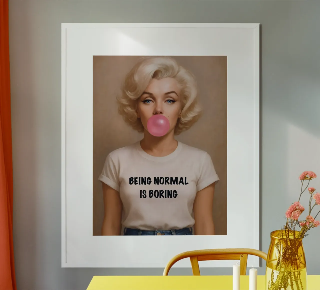 Marilyn Monroe normaal zijn is saai poster met houten frame van ARTOMATIC