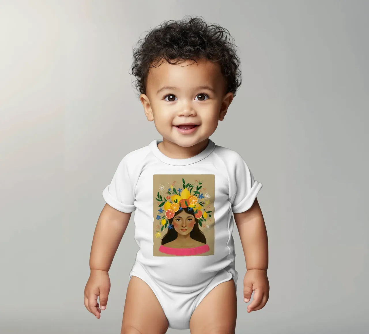 Blumige Zitruskrone Kurzarm Babybody von Twilight Muse
