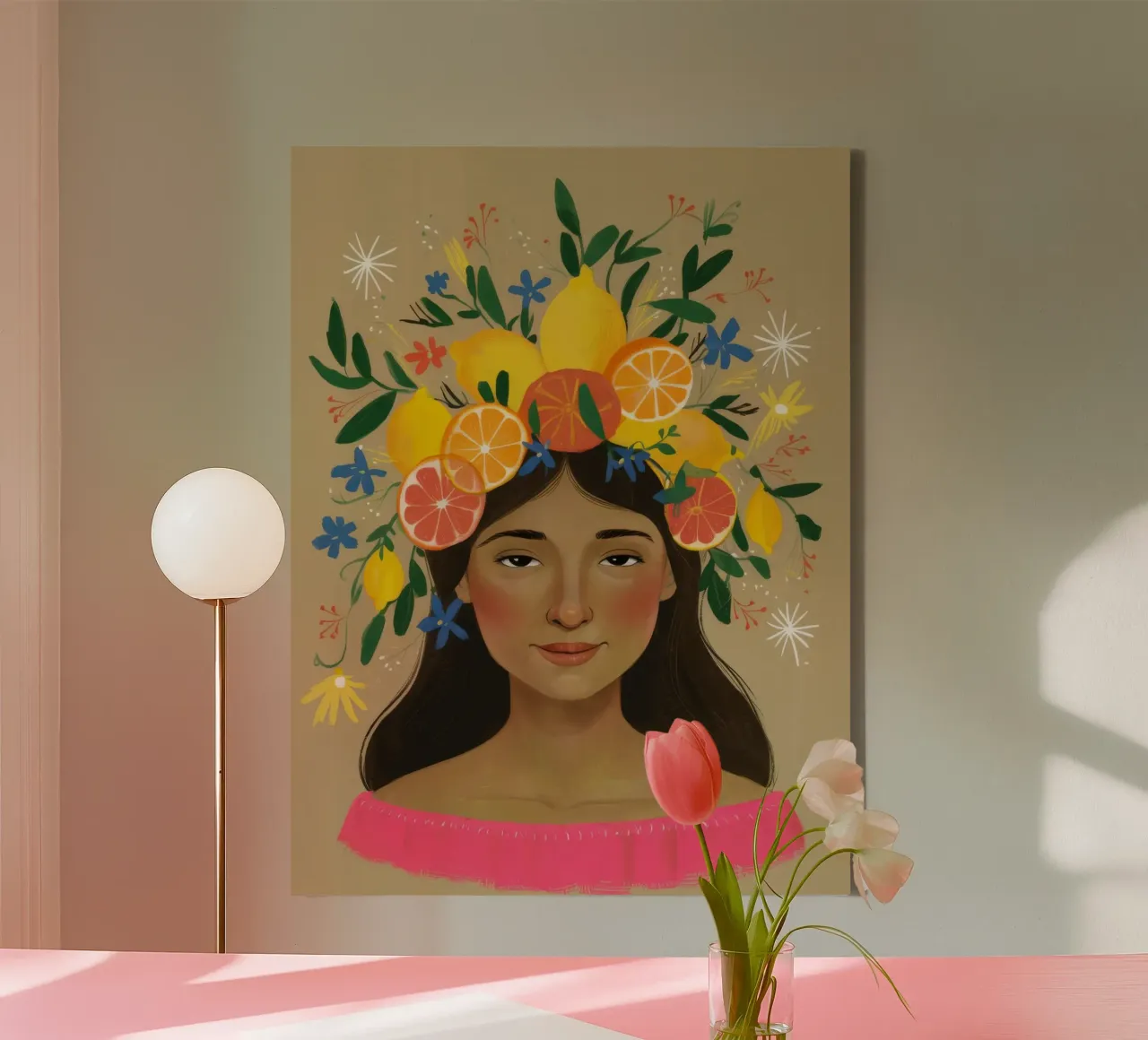 Floral Citrus Crown canvas by Twilight Muse