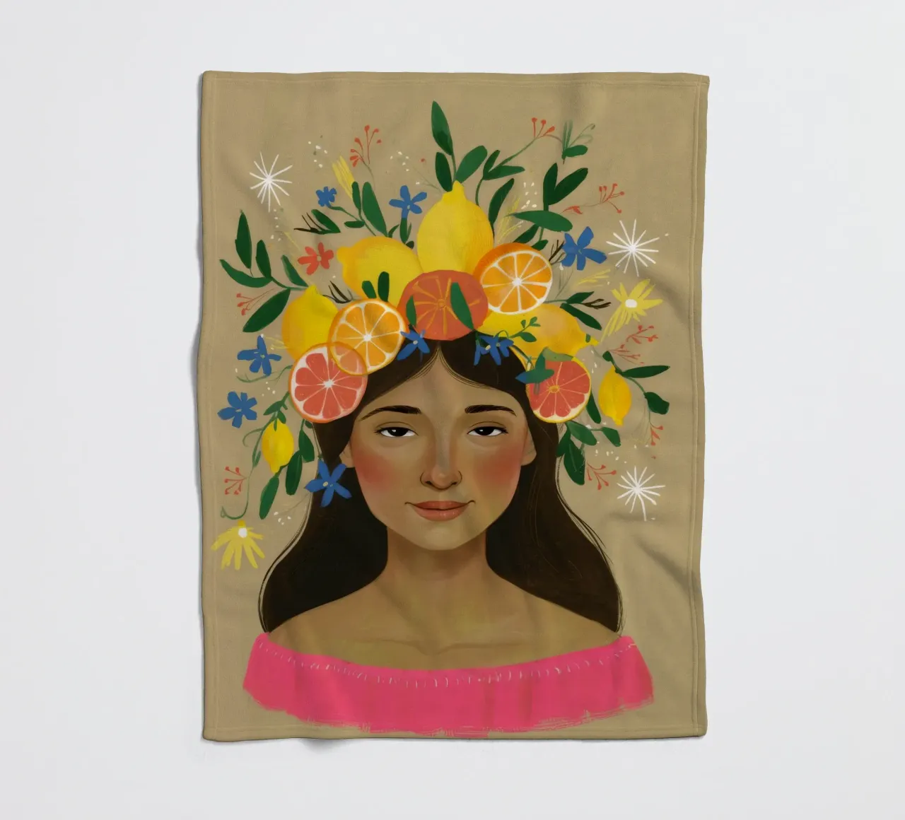 Blumige Zitruskrone Fleecedecke von Twilight Muse