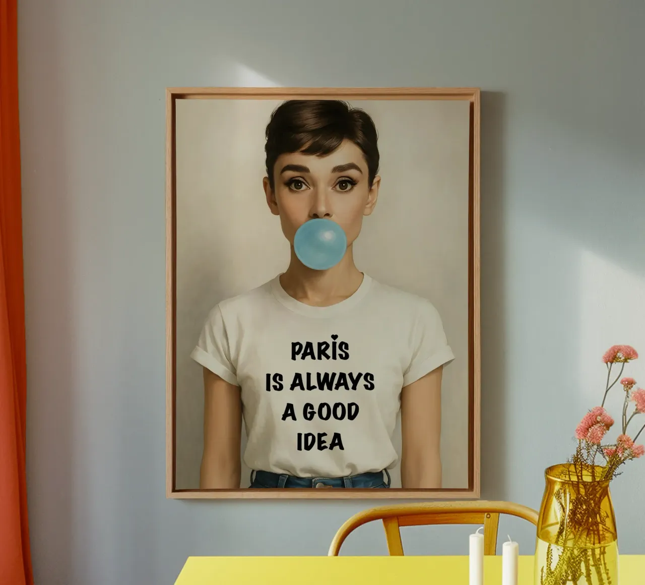 Audrey Hepburn Paris Is Always A Good Idea. canvas with Floater frame by ARTOMATIC