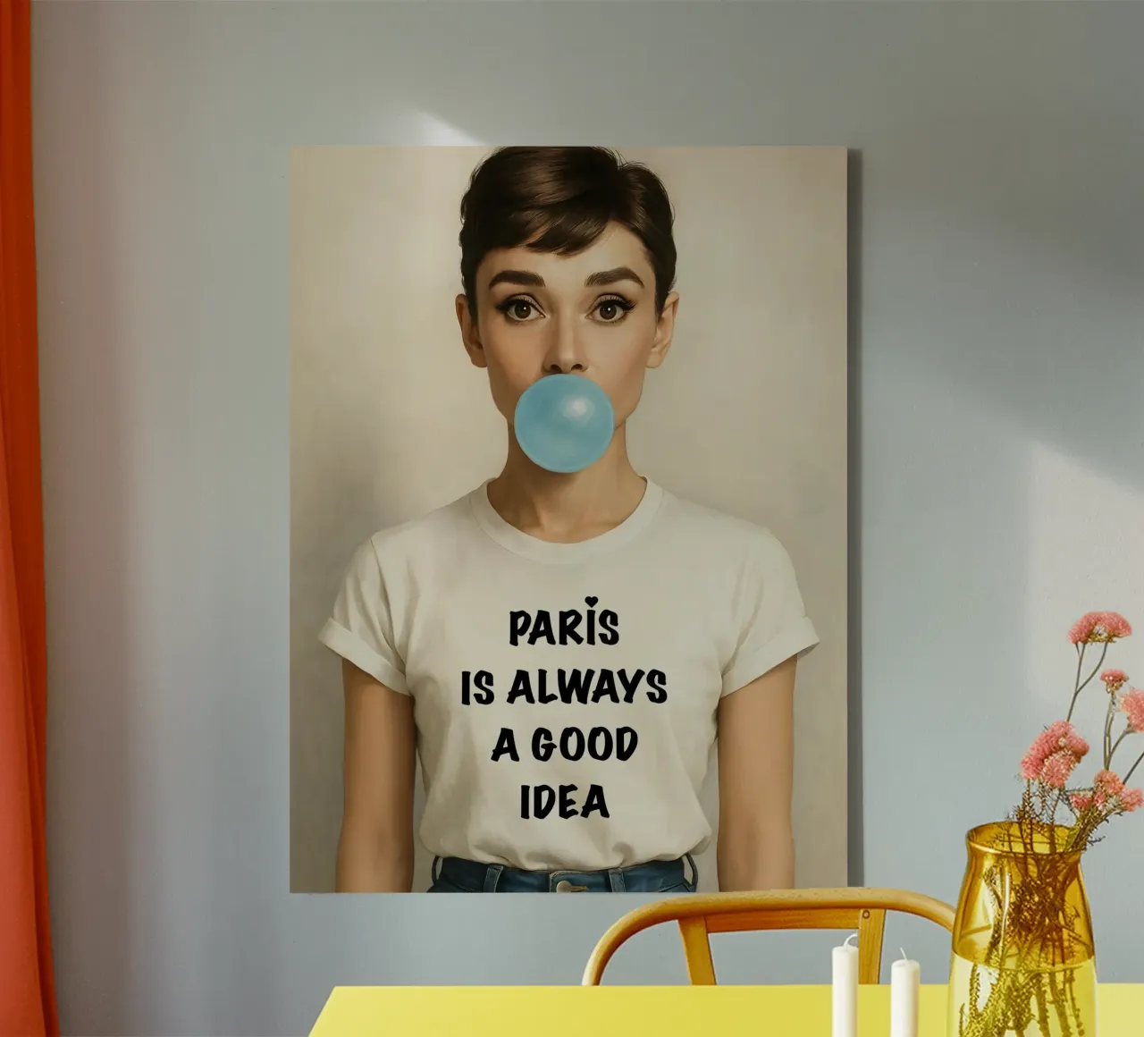 Audrey Hepburn Paris Is Always A Good Idea. canvas with Floater frame by ARTOMATIC
