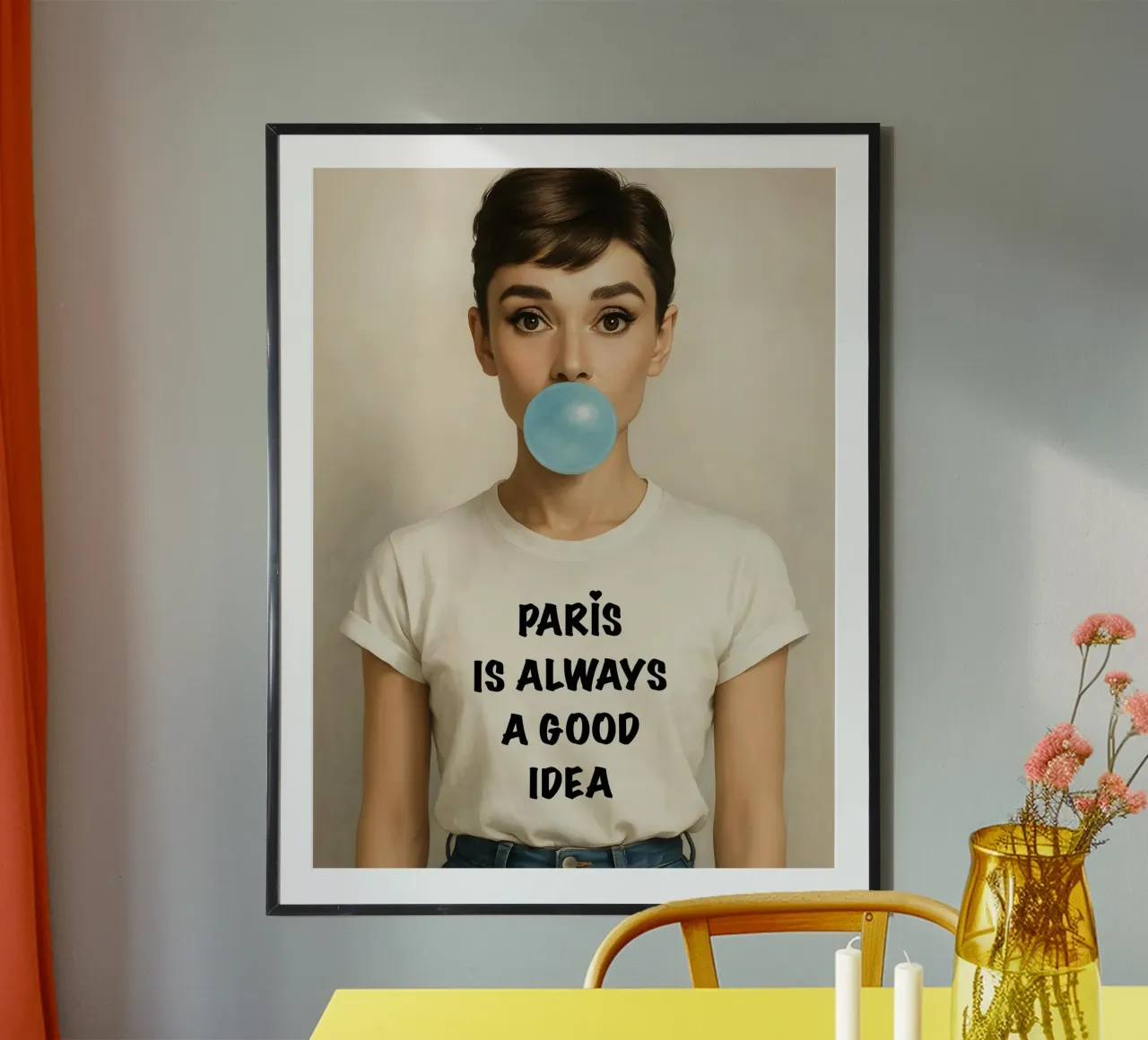 Audrey Hepburn Parigi è sempre una buona idea. poster con telaio in alluminio da ARTOMATIC