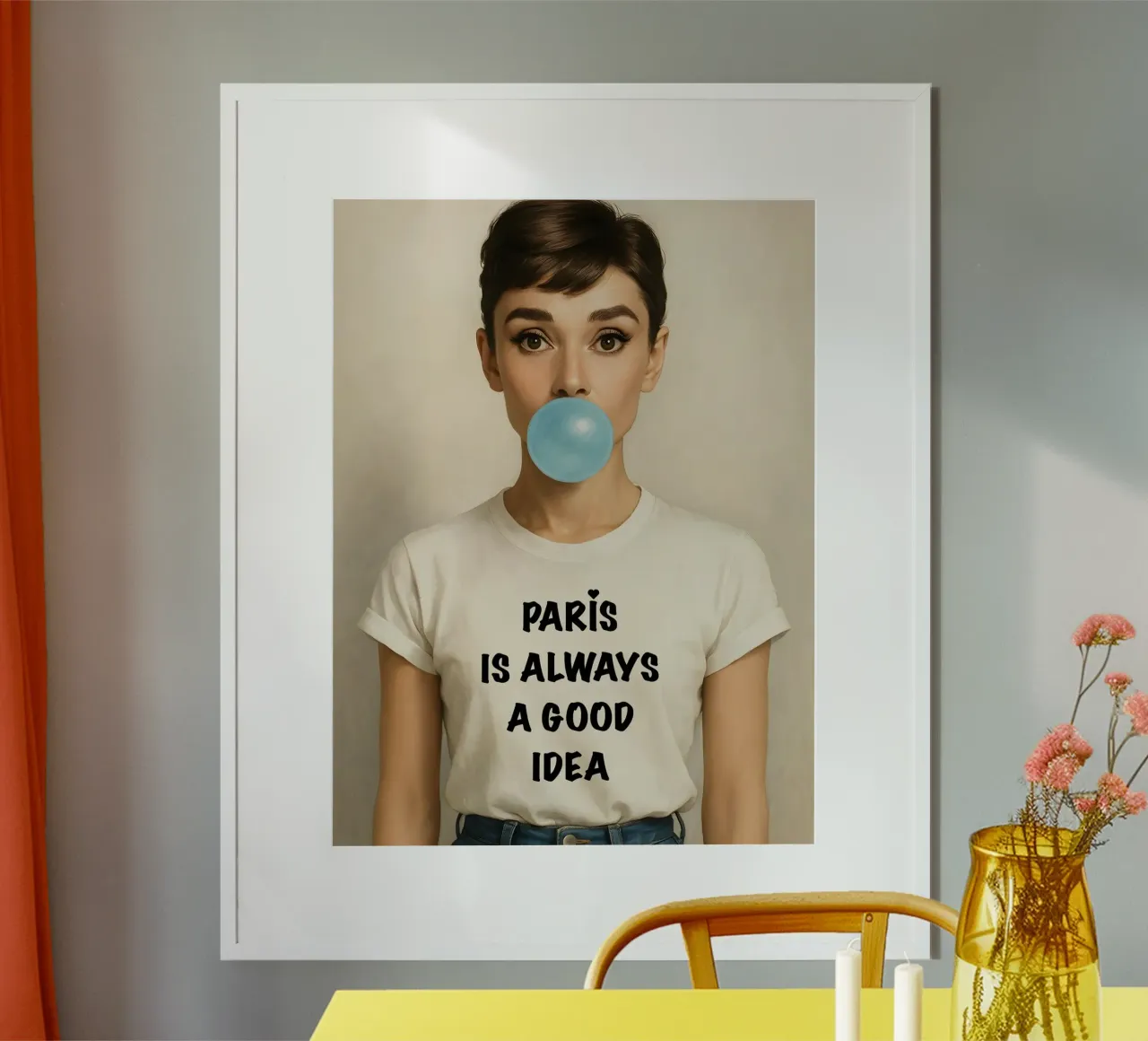 Audrey Hepburn Parigi è sempre una buona idea. poster con telaio in alluminio da ARTOMATIC