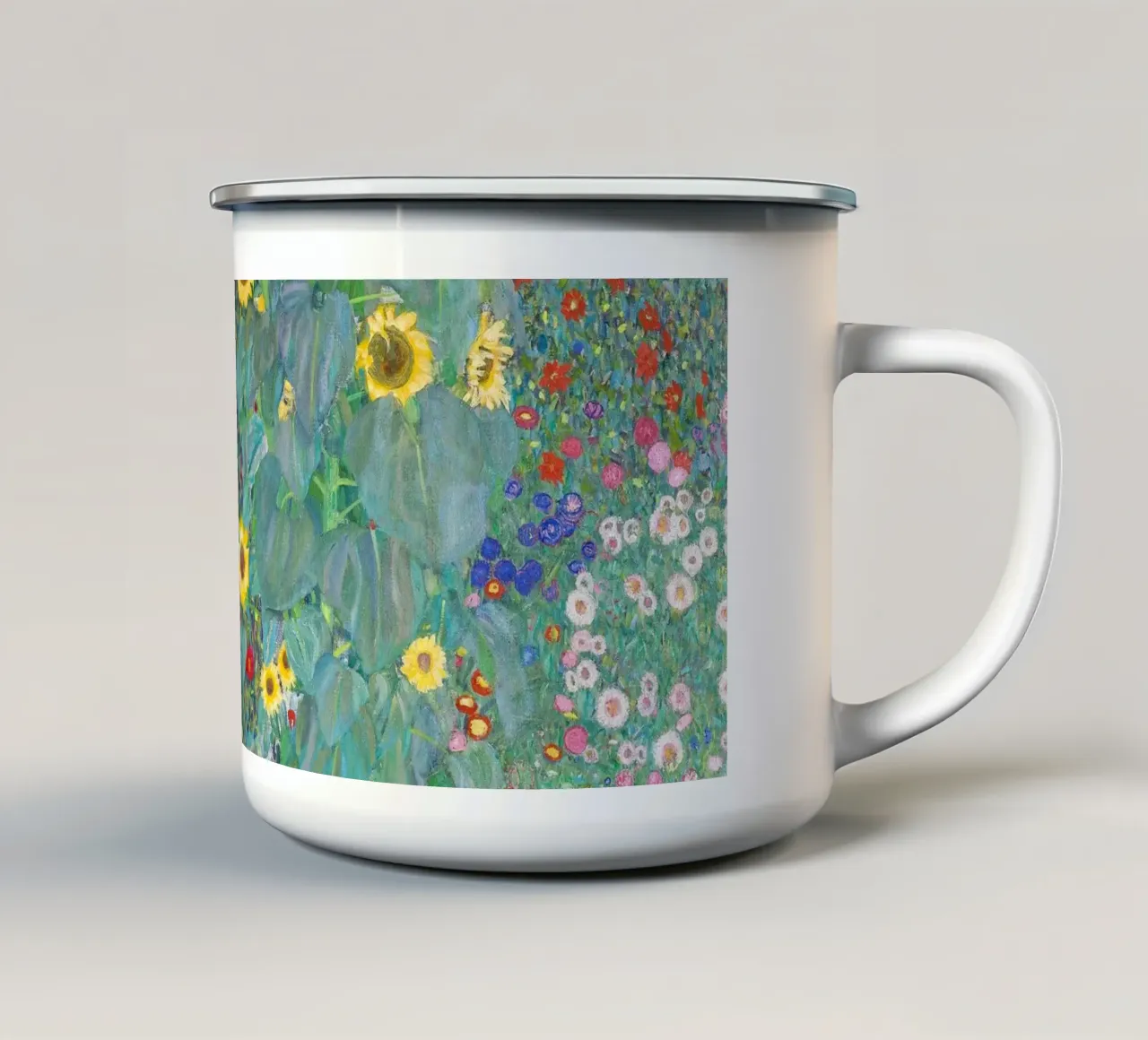 Gustav Klimt - Cottage garden with sunflowers tazza in smalto da apoloprints