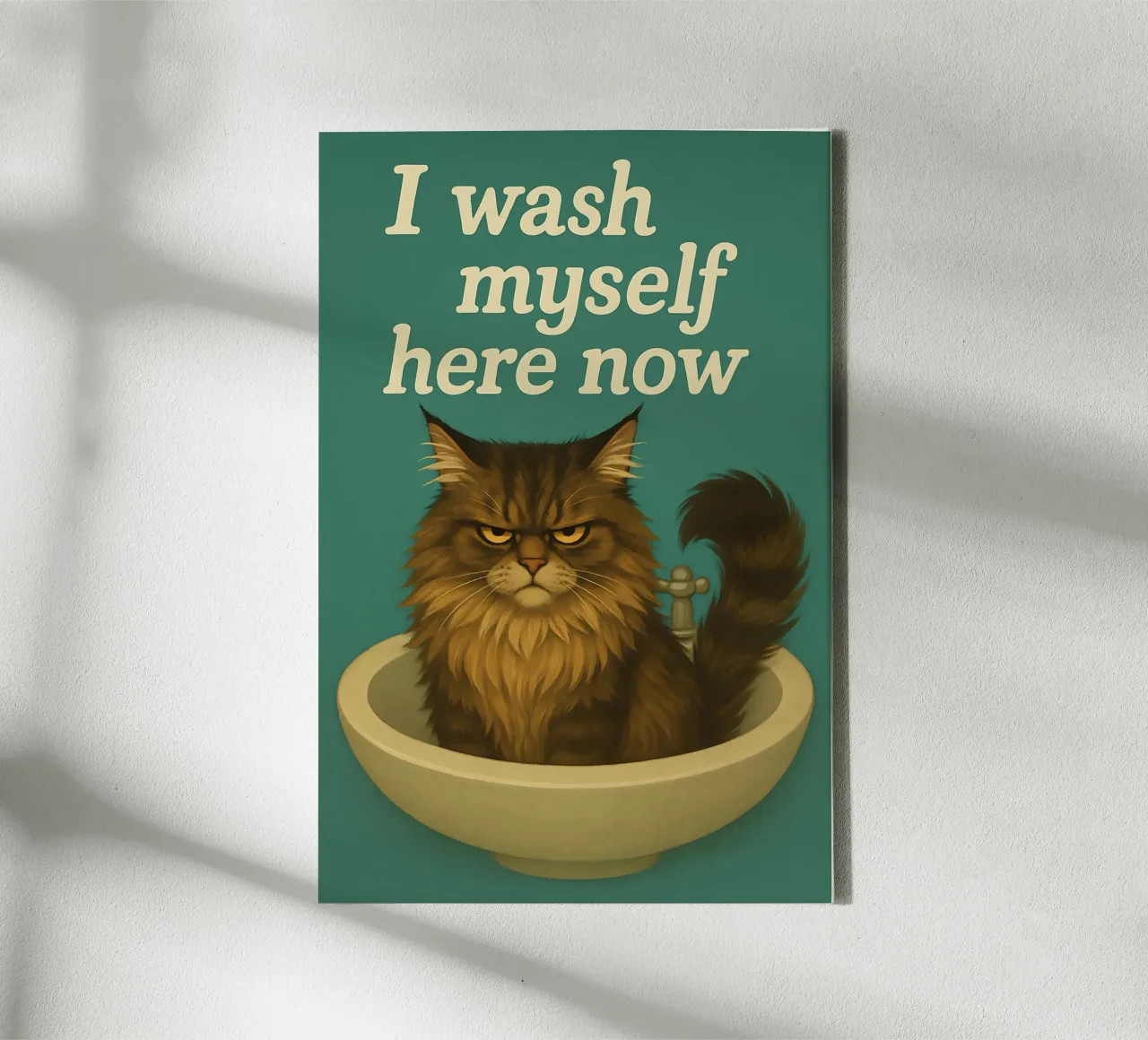 Funny Grumpy Maine Coon Cat Meme canvas with Floater frame by Funny Humor Art