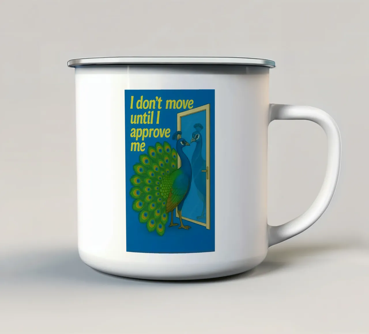 Meme divertente del pavone tazza in smalto da Funny Humor Art