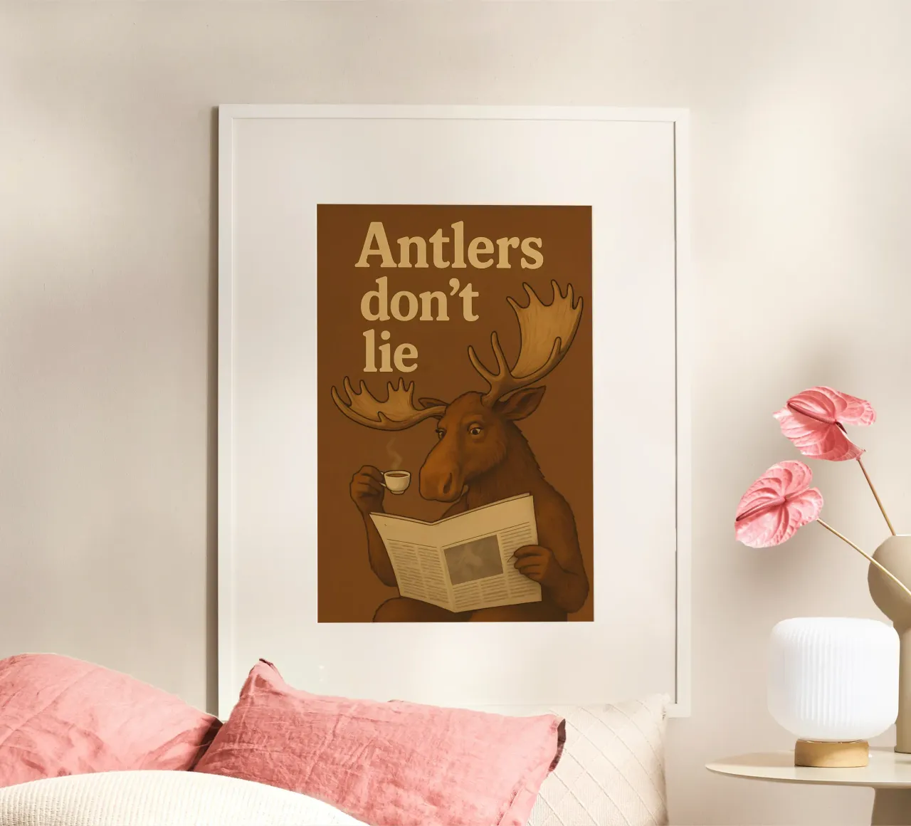 Divertente Meme dell'alce poster con telaio in legno da Funny Humor Art