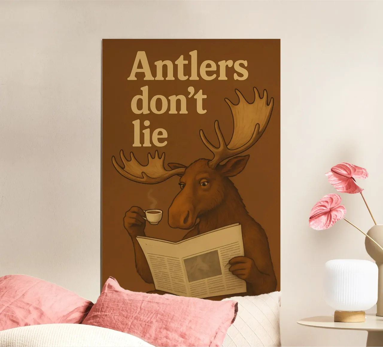 Divertente Meme dell'alce poster con telaio in legno da Funny Humor Art