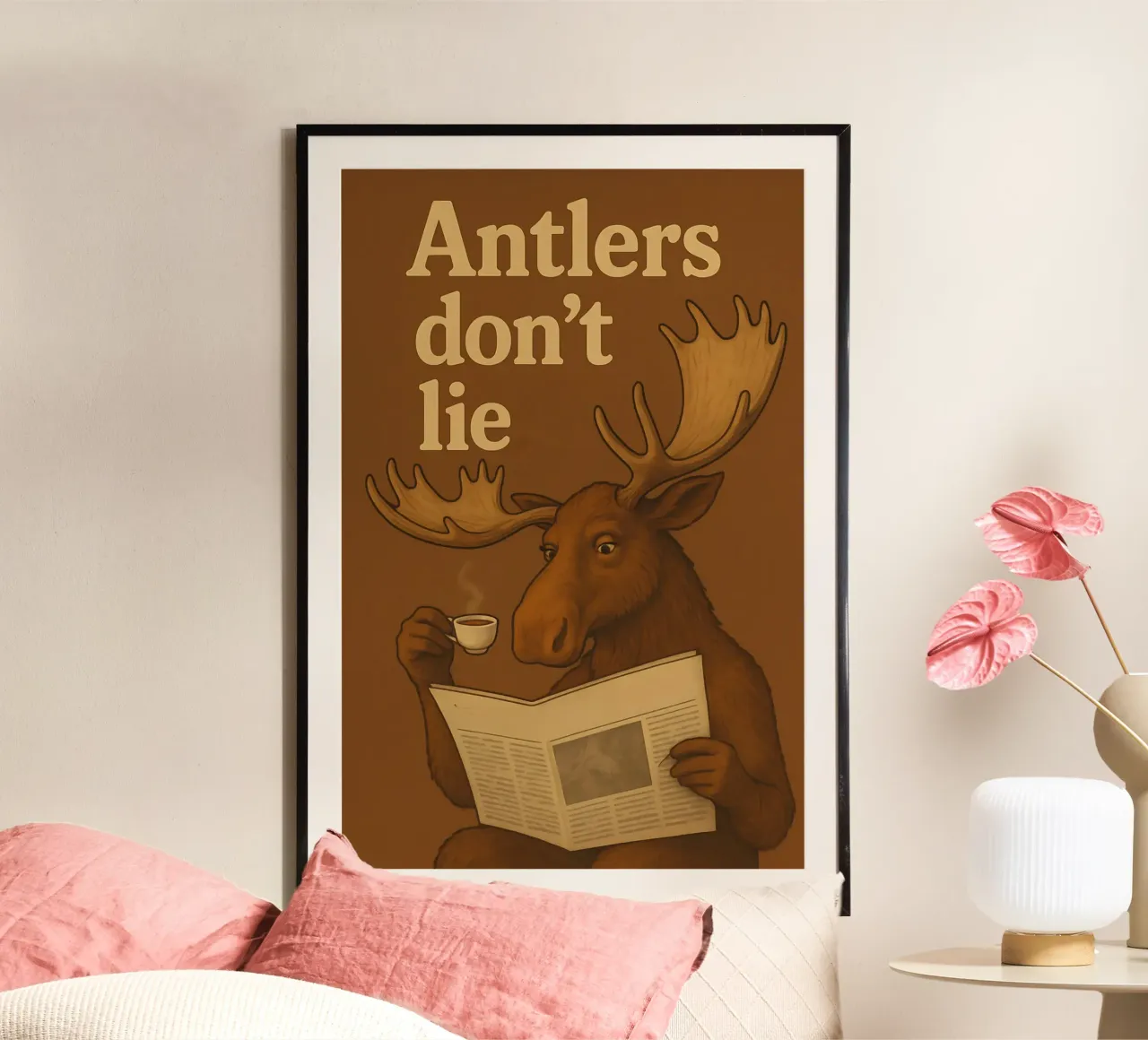 Divertente Meme dell'alce poster con telaio in legno da Funny Humor Art
