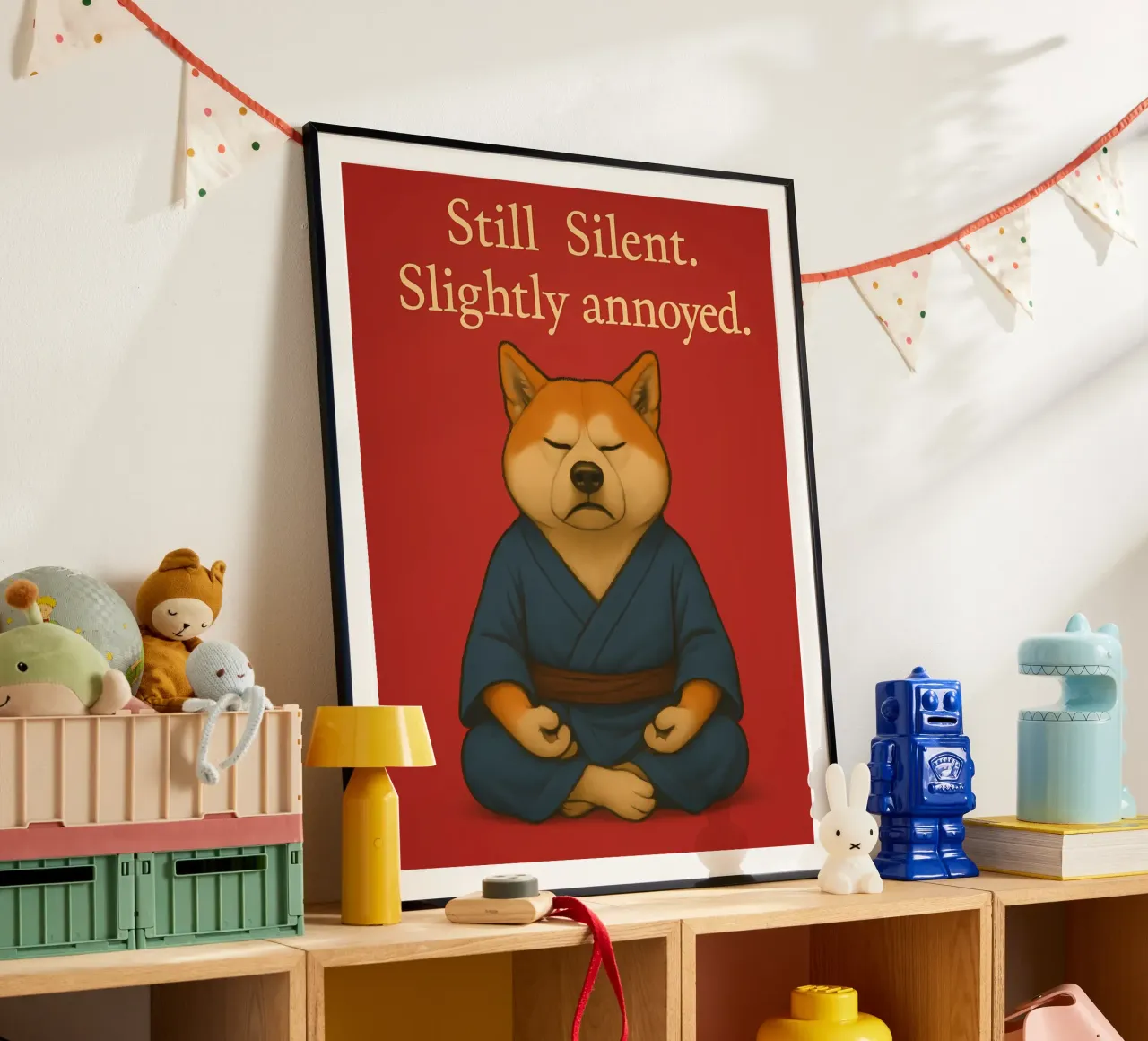 Divertente il meme dello Shiba Inu poster con telaio in legno da Funny Humor Art