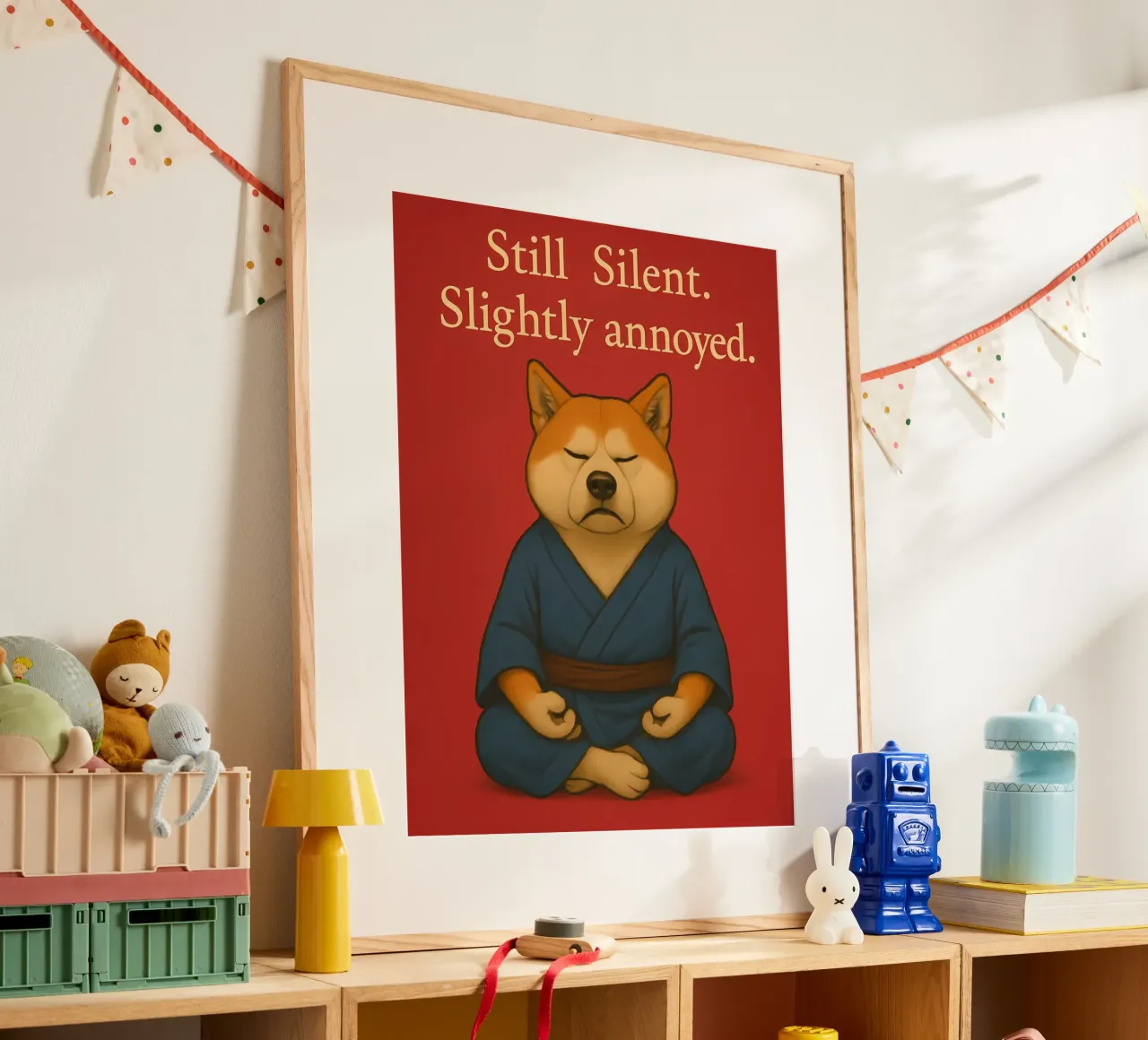 Divertente il meme dello Shiba Inu poster con telaio in legno da Funny Humor Art