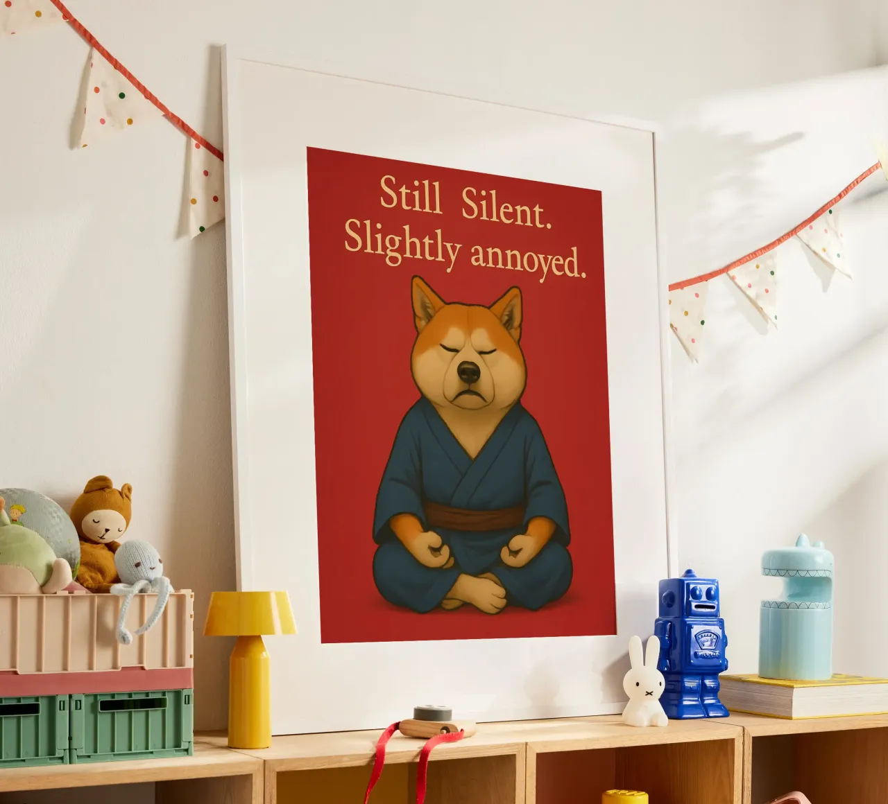 Divertente il meme dello Shiba Inu poster con telaio in legno da Funny Humor Art
