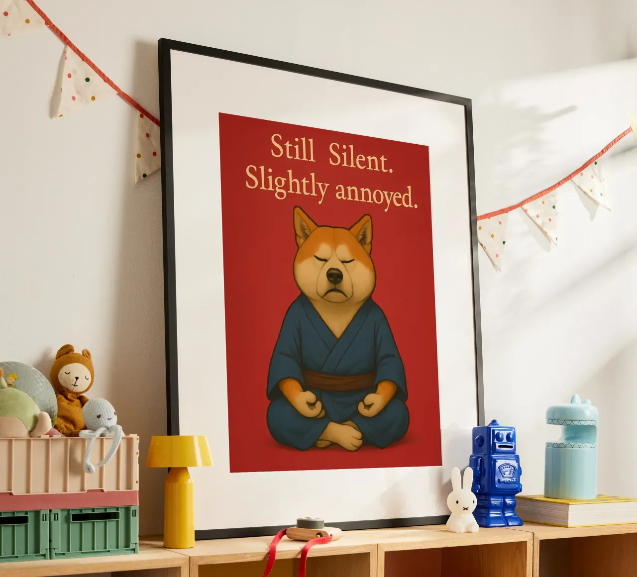 Divertente il meme dello Shiba Inu poster con telaio in legno da Funny Humor Art