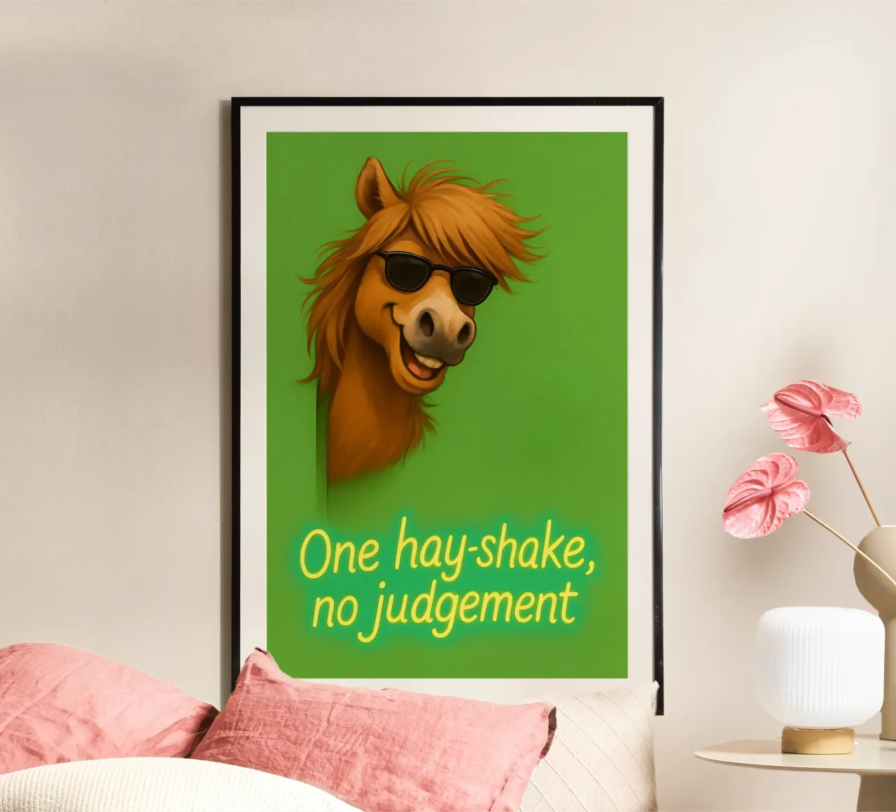 Meme divertente sui pony delle Highlands poster con telaio in legno da Funny Humor Art