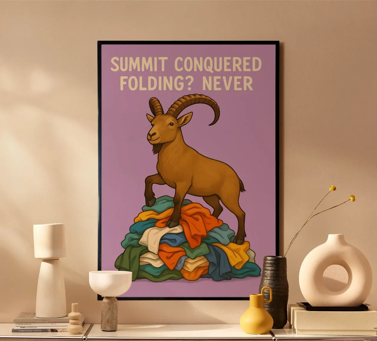 Meme divertente sullo stambecco poster con telaio in plastica da Funny Humor Art