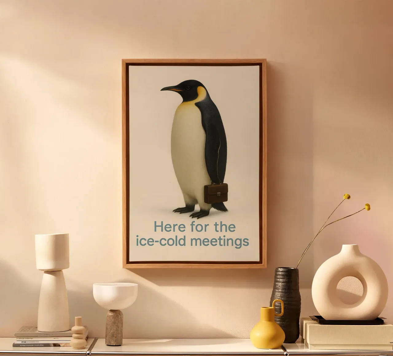 Funny Emperor Penguin Meme canvas with Floater frame by Funny Humor Art