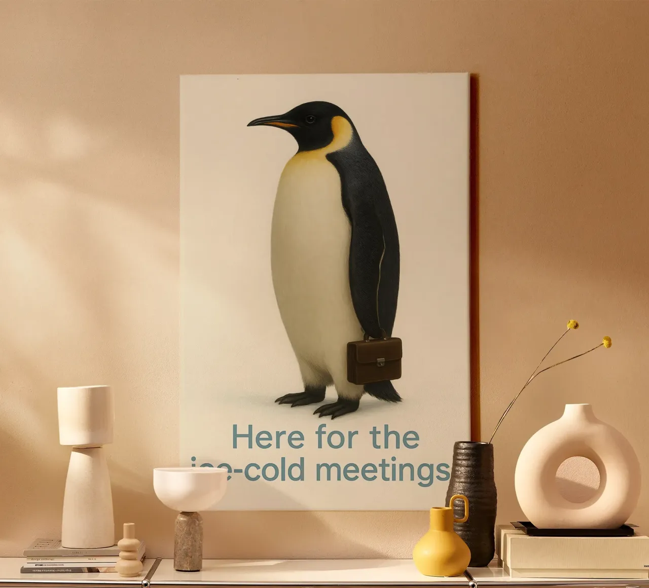 Funny Emperor Penguin Meme canvas with Floater frame by Funny Humor Art