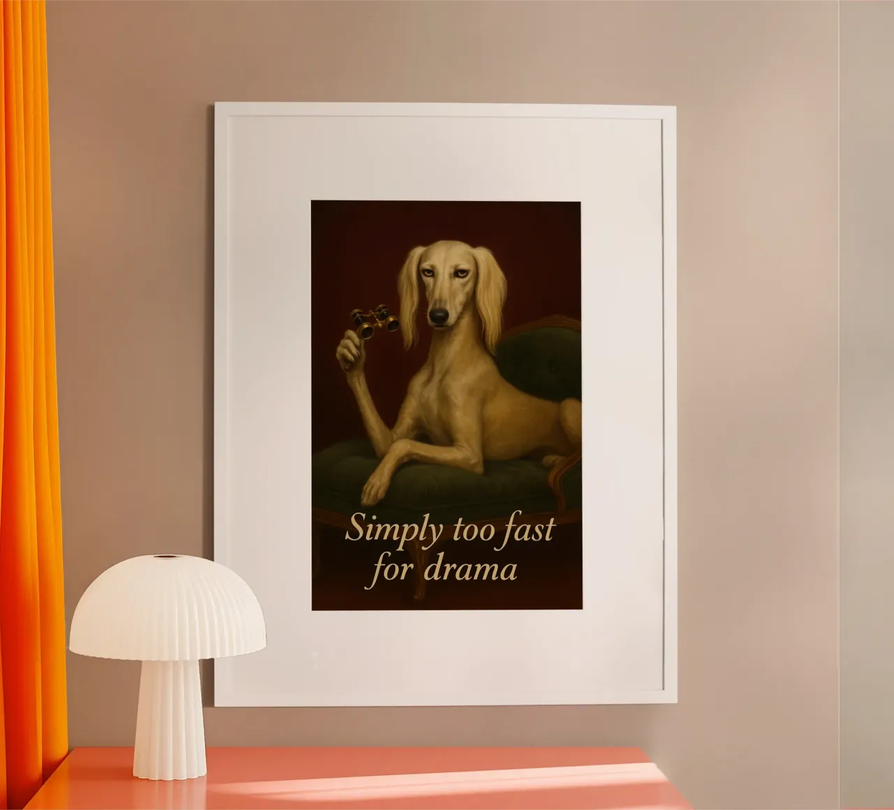Meme divertente sul cane Saluki poster con telaio in plastica da Funny Humor Art