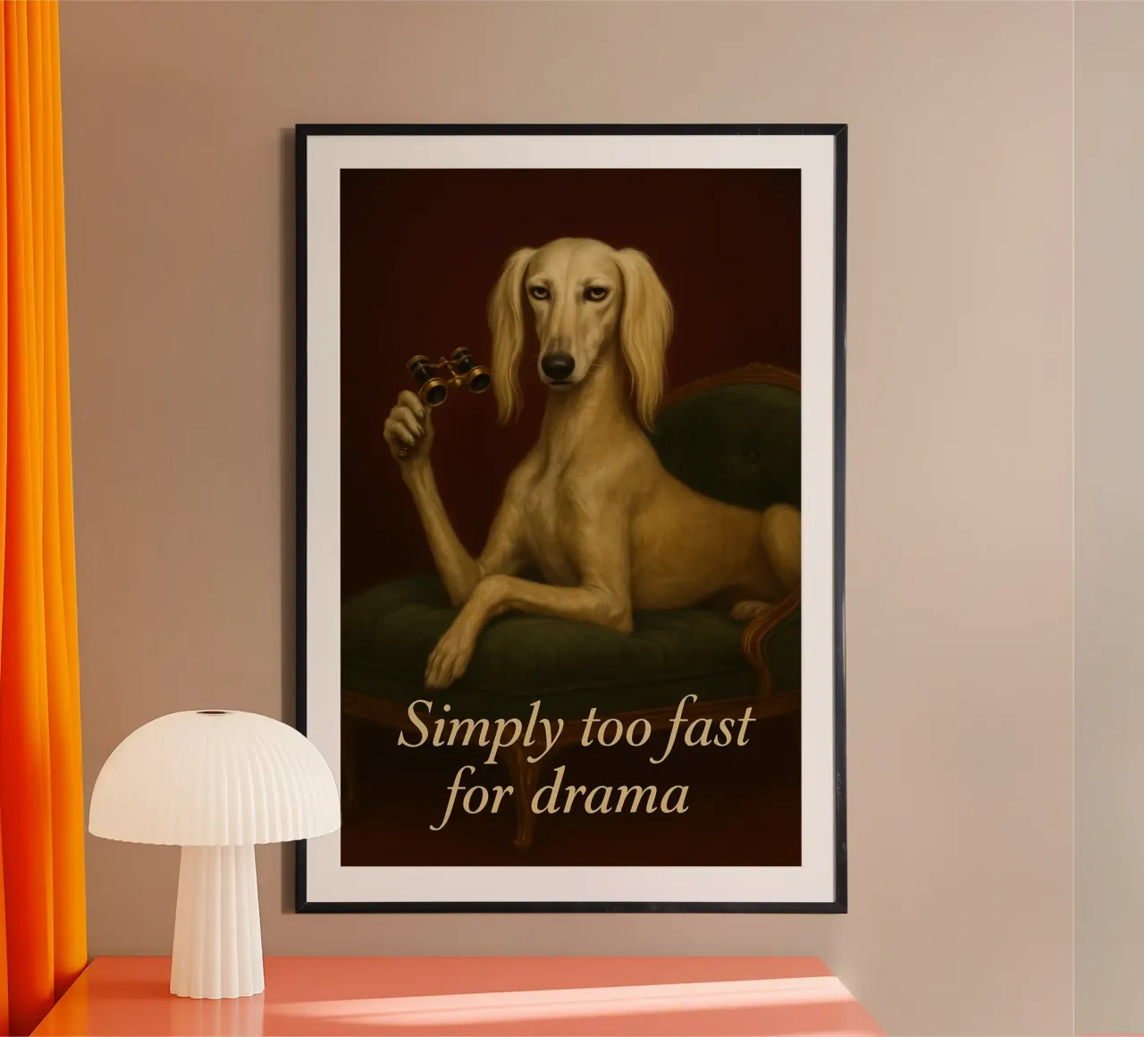 Meme divertente sul cane Saluki poster con telaio in plastica da Funny Humor Art