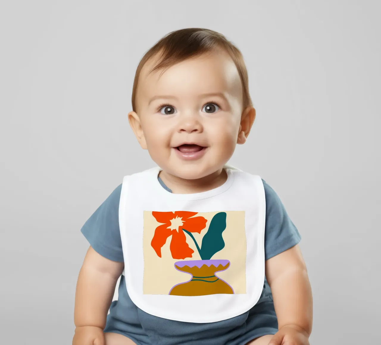 Bold Blooms in a Patterned Vase baby bib by Kintsugi99