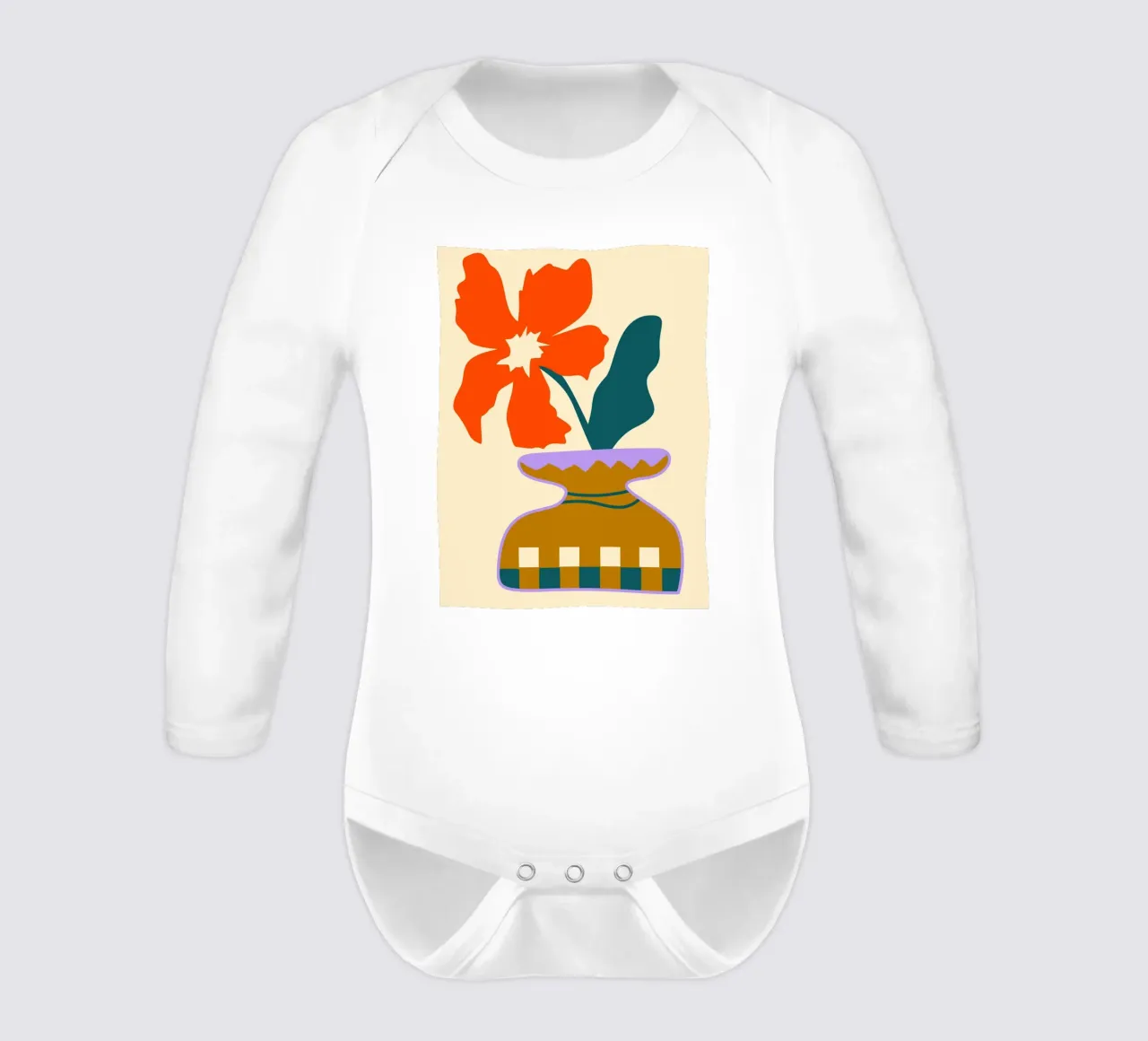 Bold Blooms in a Patterned Vase long-sleeve baby romper by Kintsugi99