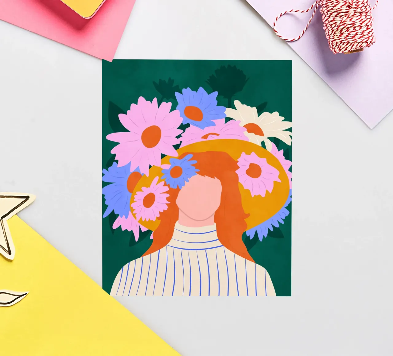 Gouden hoed & wilde bloemen sticker van Kintsugi99