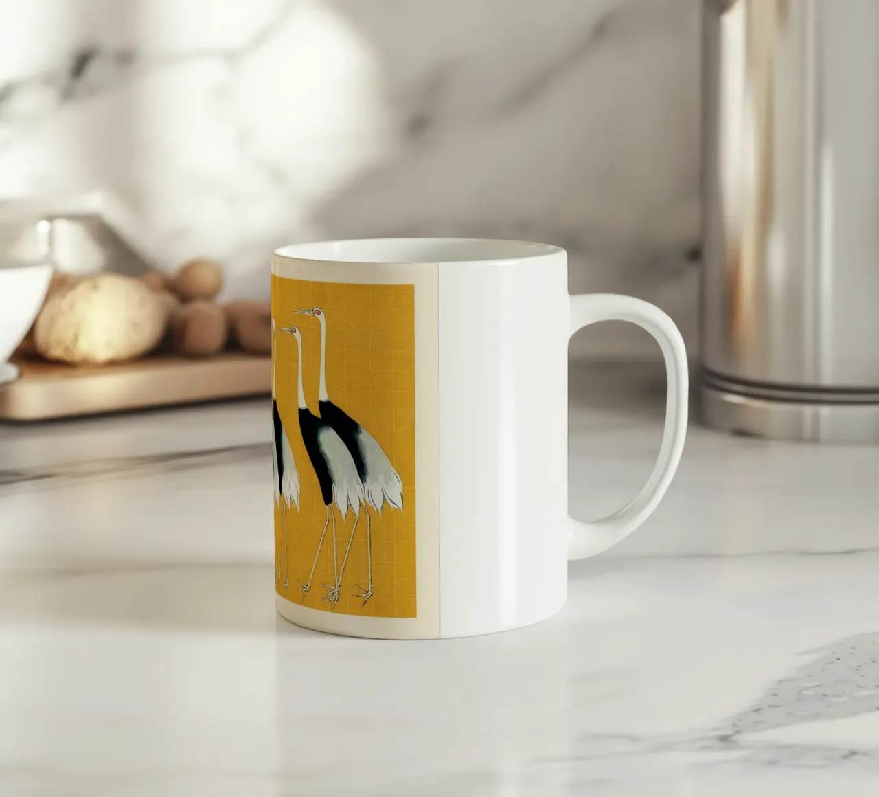 Flock of Japanese Red Crown Cranes Ogata Korin tazza in ceramica da apoloprints