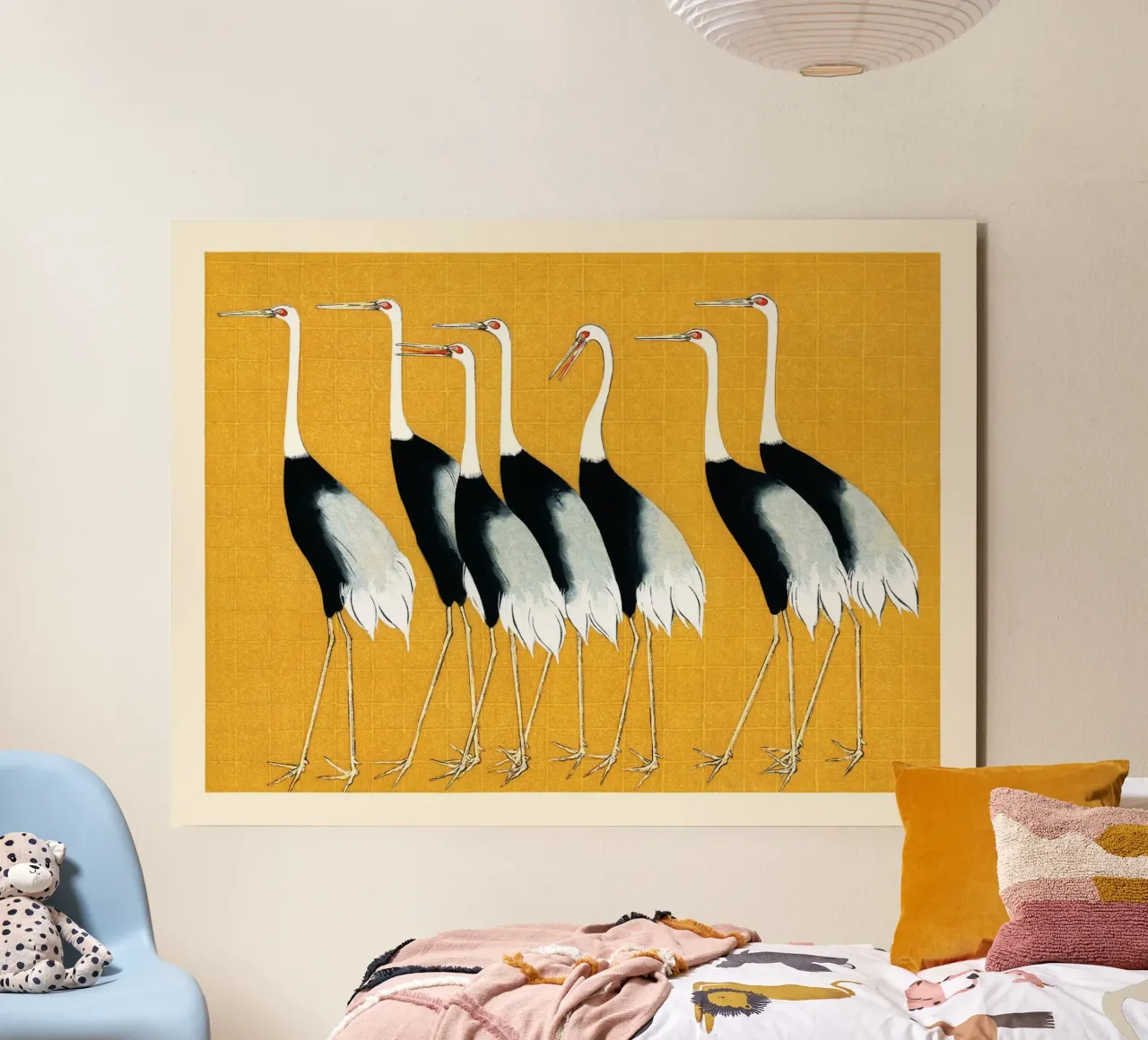 Flock of Japanese Red Crown Cranes Ogata Korin alluminio dibond da apoloprints