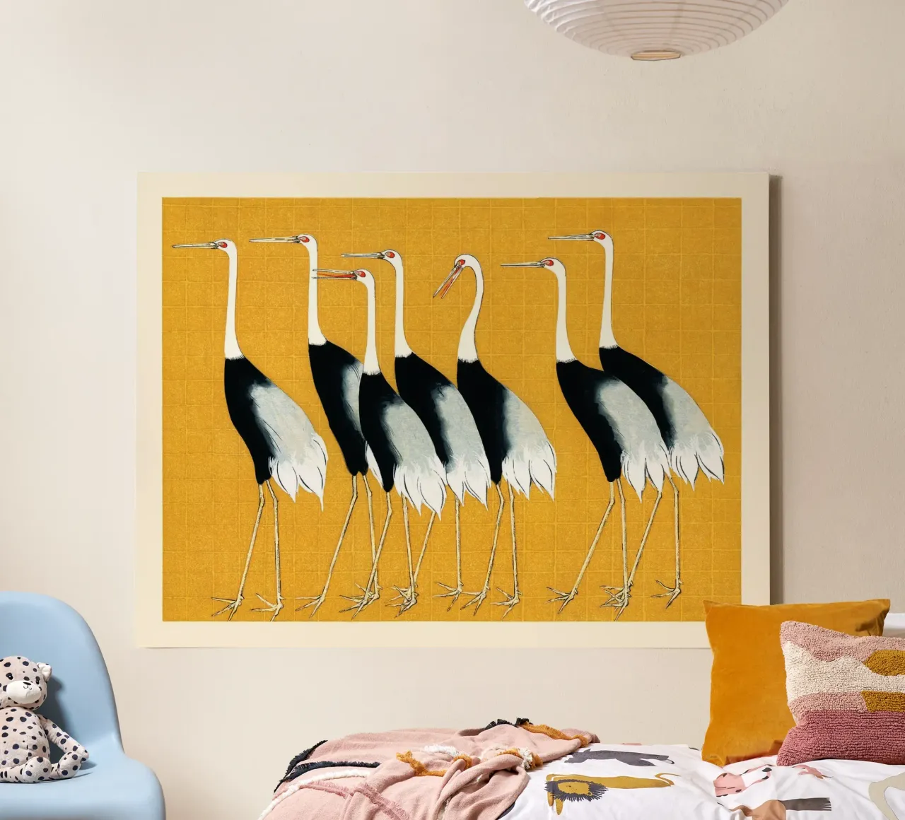 Flock of Japanese Red Crown Cranes Ogata Korin tela con Cornice a cassetta da apoloprints