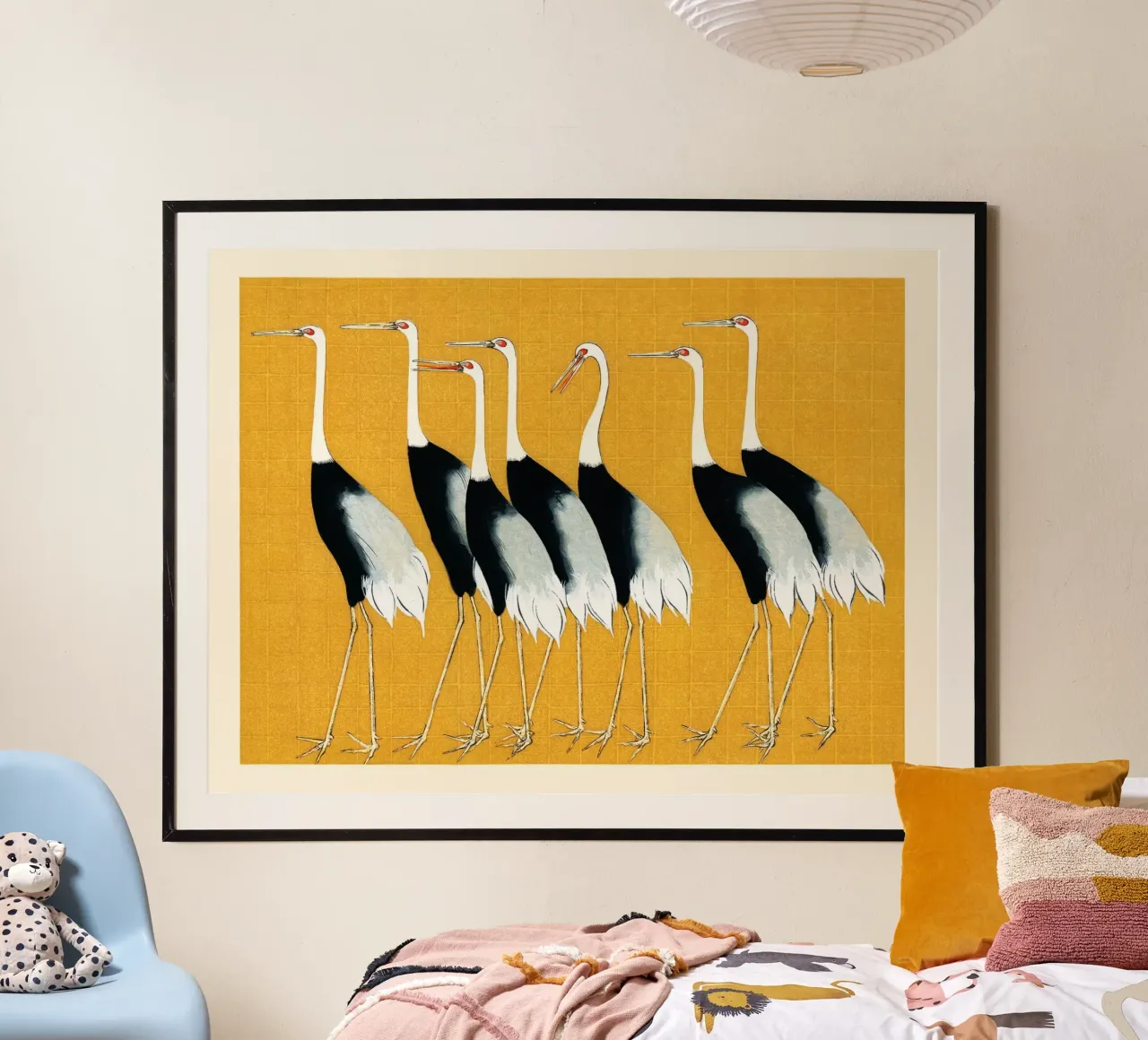 Flock of Japanese Red Crown Cranes Ogata Korin poster con telaio in legno da apoloprints