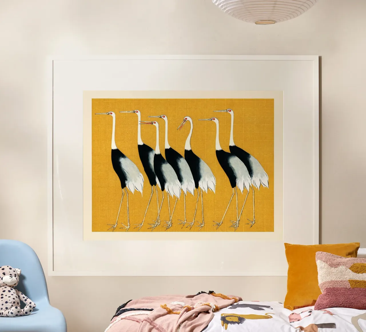 Flock of Japanese Red Crown Cranes Ogata Korin poster con telaio in legno da apoloprints